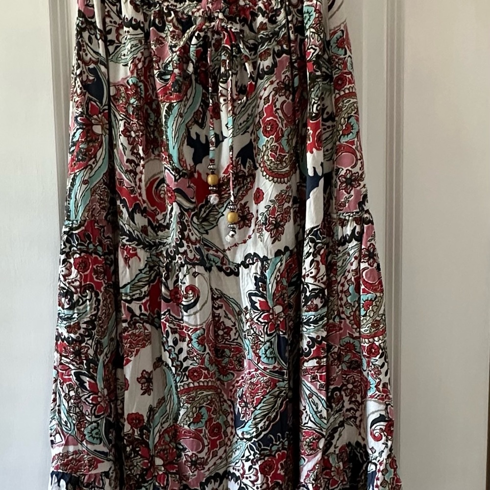 BeBop Red A-Line Maxi Strapless Ruffled Dress with Tie Front